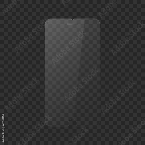 Glass screen protector or glass cover. Vector screen protector for smartphone with white glare. Mobile cover accessory for display. Mobile accessory. Vector illustration EPS10