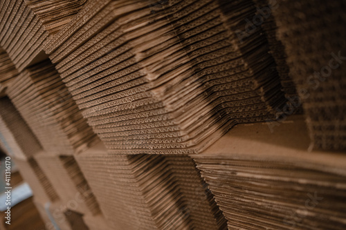 Bales of stacked cardboard sheets