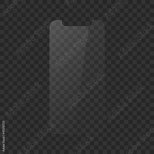Realistic smartphone, screen protector film, cell phone transparent glass cover with white glare. Glass protection against damage vector illustration. Protective cover for telephone, shield to display
