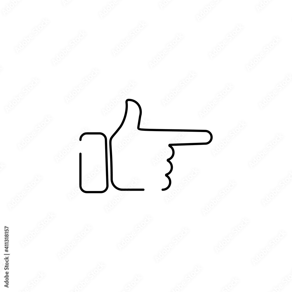 Hand wave, waving weapon or gun, finger gesture line emoji art vector icon for apps and websites