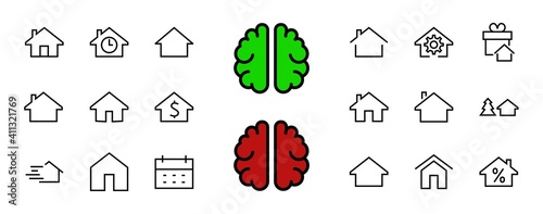 Simple set of line vector home icons. Contains house symbols at interest, infuse house and more. Editable stroke. 480x480 pixels perfect