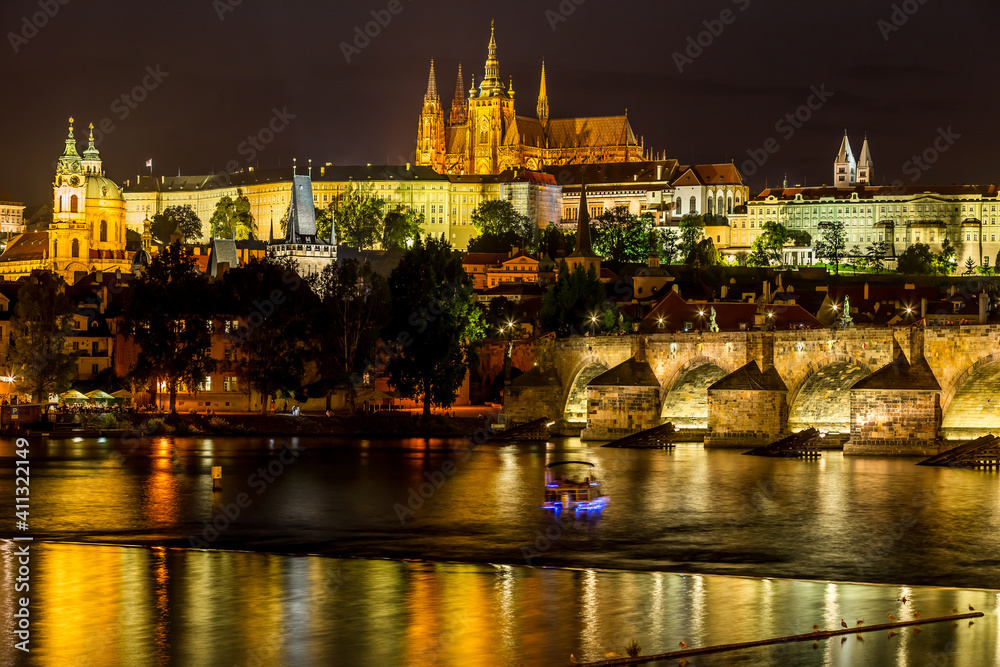 Prague panorama at night, Czech Republic