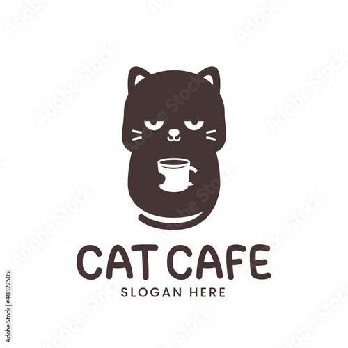 cute cat logo with coffee cup