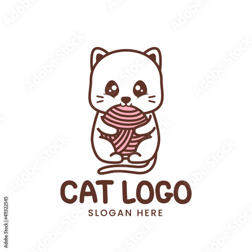 cute cat logo with yarn ball