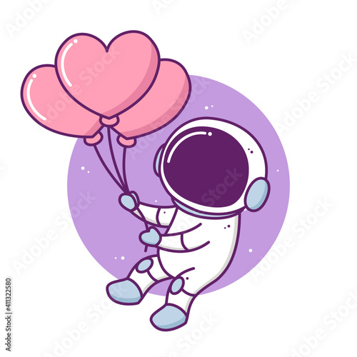 cute astronaut holding heart shaped balloons