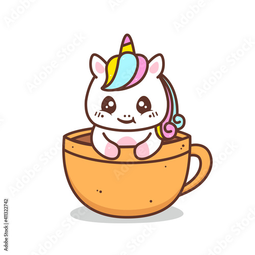 cute little unicorn in a cup of coffee