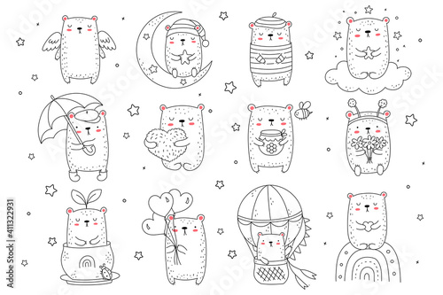 Wallpaper Mural Vector collection of line drawing cute bears. Doodle illustration. Holidays, baby shower, birthday, children's party, greeting cards, nursery decoration Torontodigital.ca