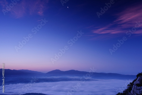Peacful night sky before the sunrise over the valley, Terni, Umbria, Italy