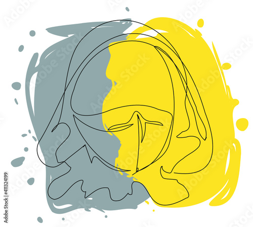 A man in a hood and a mask drawn with one line. The image of a vagabond or a stalker. Stock vector illustration on white isolate.