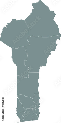 Gray vector map of Benin with white borders of it s departments