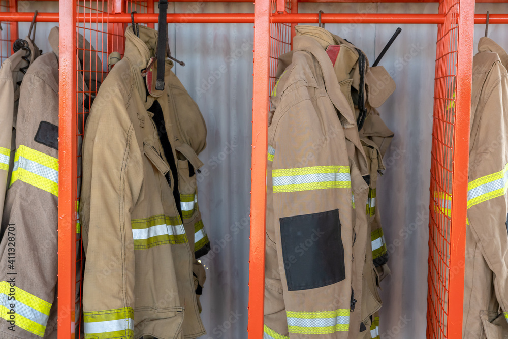 Firefighter uniforms horizontal photo in station Firefighter uniforms horizontal photo in station