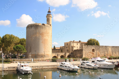 The Constance Tower and the medieval city of Aigues mortes, a resort on the coast of Occitanie region, Camargue, France