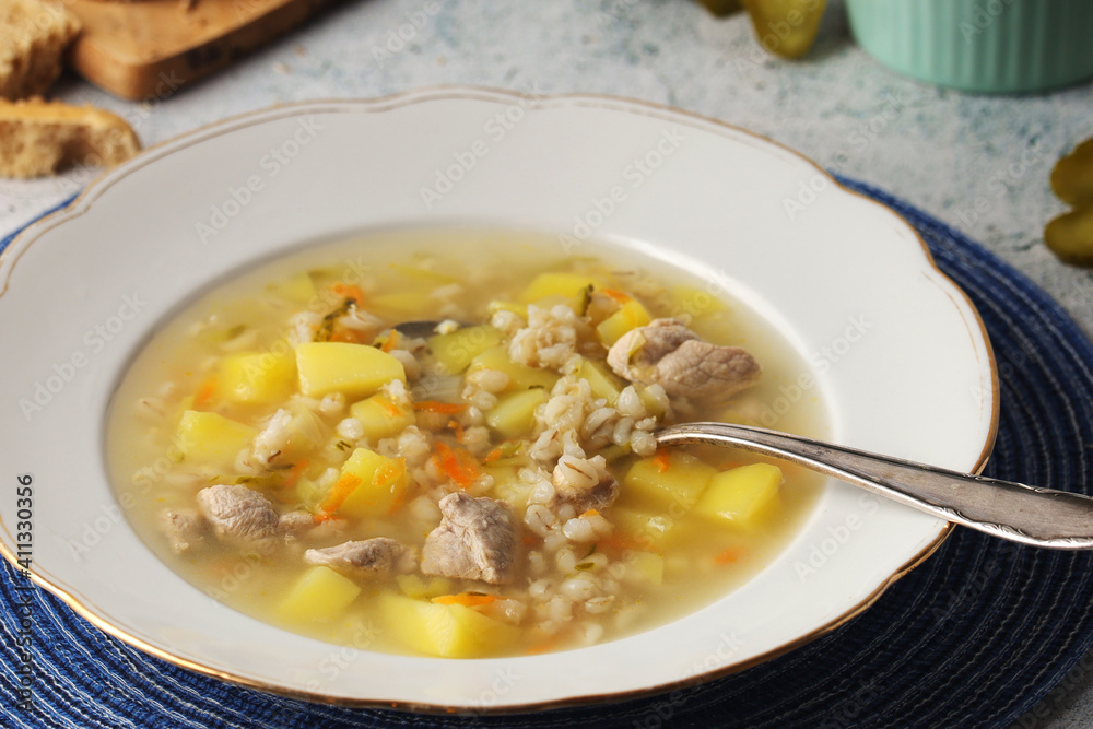 Rassolnik, traditional soup of Russian cuisine Rassolnik, traditional soup of Russian cuisine