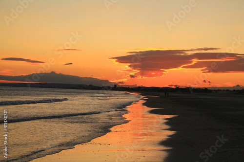 Amazing sunset in Carnon Plage, a seaside resort in the south of Montpellie