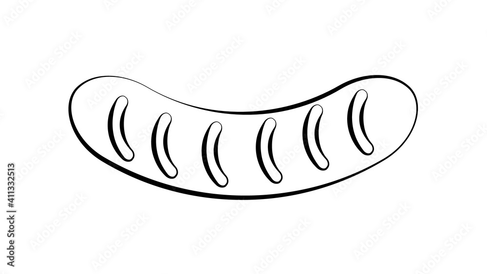 sausage black and white on a white background. appetizing grilled sausage. kebab for lunch and dinner. delicious meat sausage for breakfast. beer snack. illustration