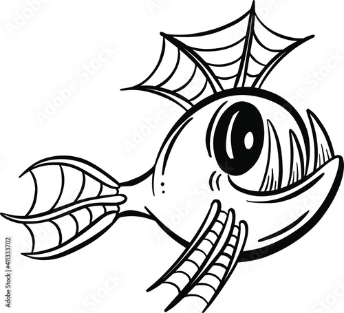 Cartoon Anglerfish Fish Outline Illustration Vector