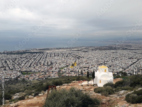 Greek Orthodox chapel on a mountainside above Athens, Greece photo