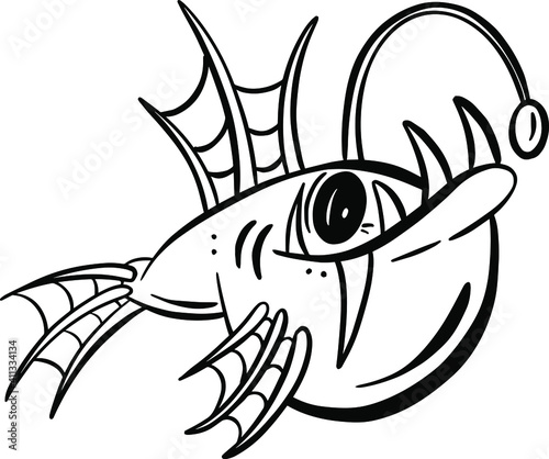 Cartoon Anglerfish Fish Outline Illustration Vector