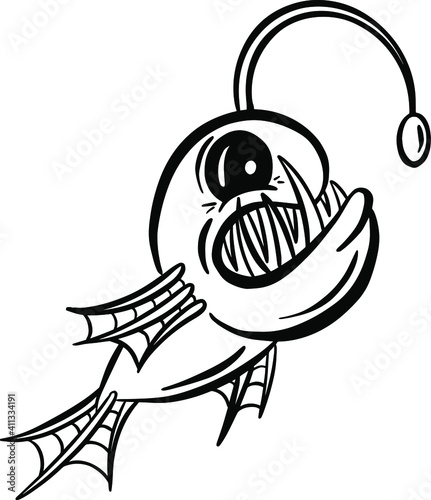 Cartoon Anglerfish Fish Outline Illustration Vector