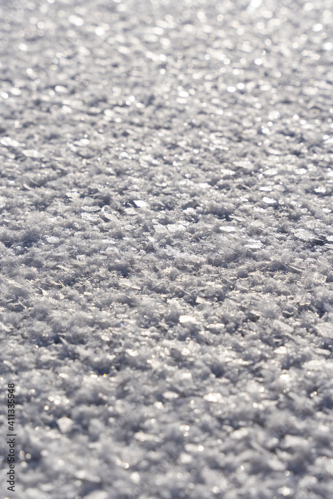 snowy snow with large snowflakes and close up it forms a beautiful pattern