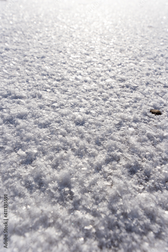 snowy snow with large snowflakes and close up it forms a beautiful pattern snowy snow with large snowflakes and close up it forms a beautiful pattern