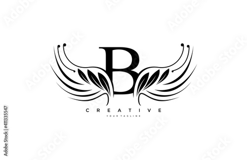Initial B Typography Flourishes Logogram Beauty Wings Logo