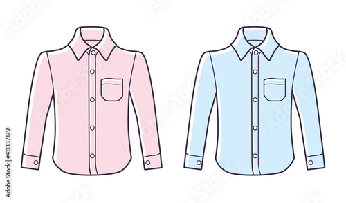 Pink and blue long sleeve dress shirt isolated