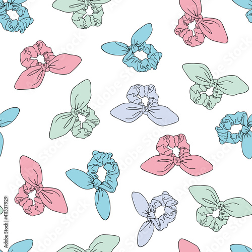 Pastel colored vector scrunchie seamless pattern with white background.
