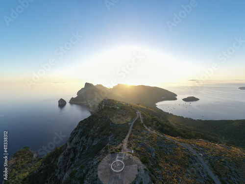 sunset over the sea and mountains in Formentor. Mallorca photo