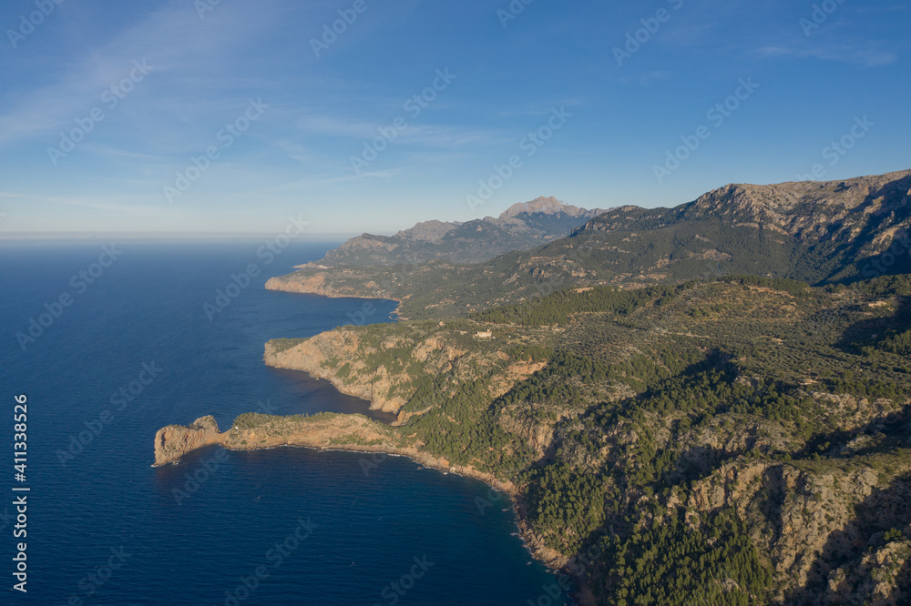 Drone photography of sunset in mountains. Mallorca Drone photography of sunset in mountains. Mallorca