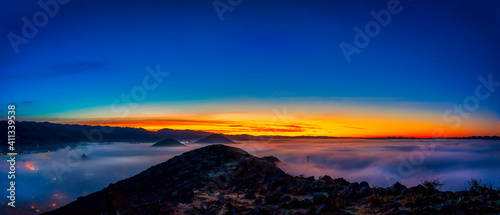 Sunset, sunrise, in the mountains, fog, layer, inversion © Mark