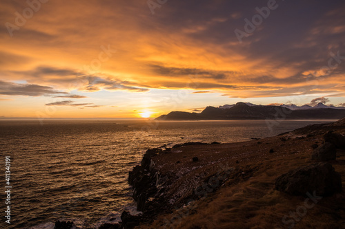 Sunset in Breiddalsvik in east Icelandic countryside