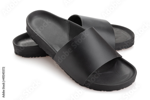 black slippers path isolated on white photo