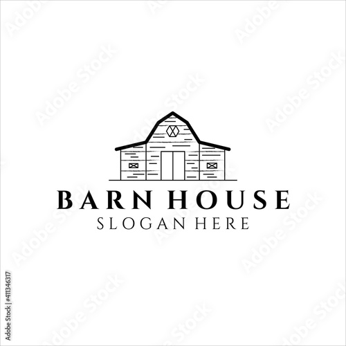 barn house line art logo illustration design