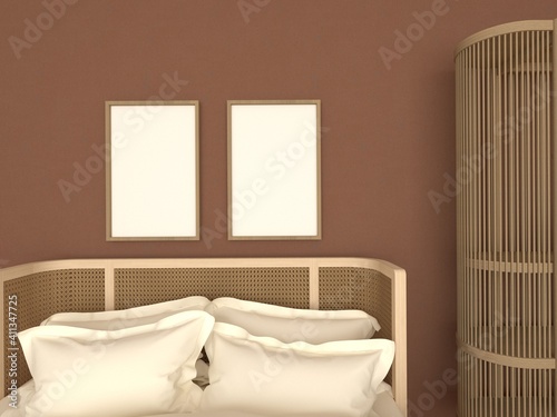 mock up set of two poster frame in modern room interior background, Scandinavian style, 3D render, 3D illustration