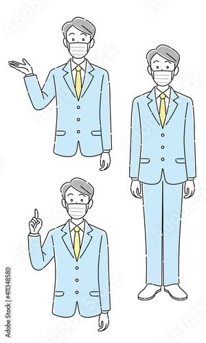 ハンドサインで応対するビジネスマン