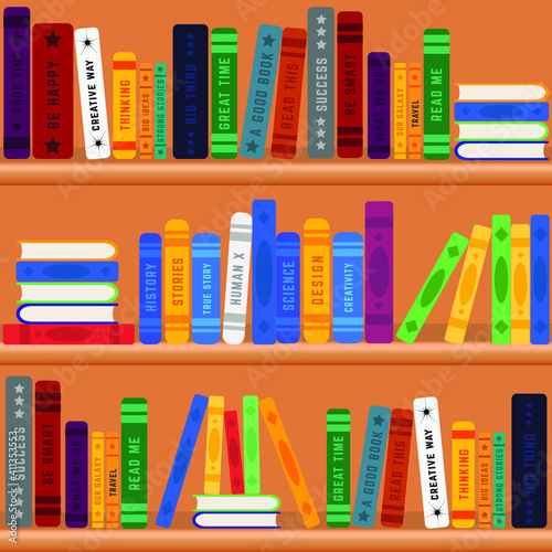 Bookshelves library with colorful books