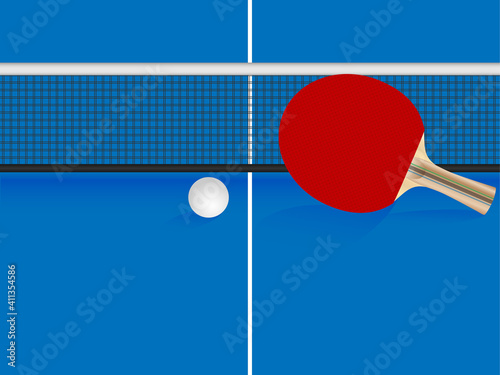 Ping pong table tennis with paddle and ball, vector illustration

