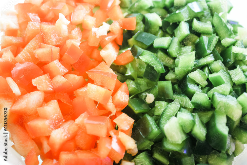 Sliced green and red peppers Sliced green and red peppers