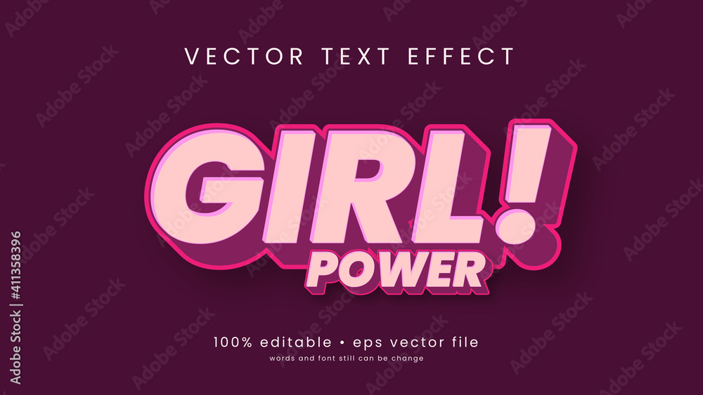 Girl Power text effect with pink color design and editable text