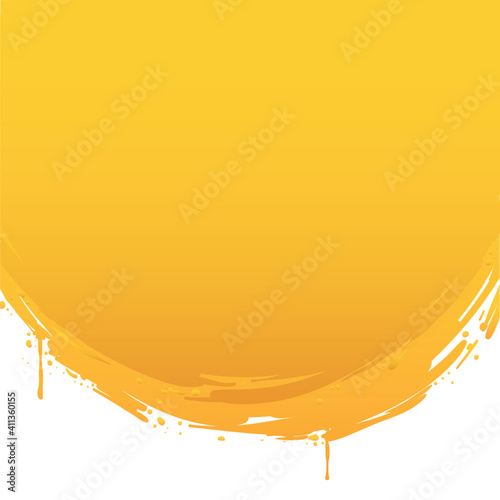 Round brush strokes made with yellow paint and some drips, Vector Illustration