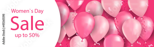 womens day 8 march holiday celebration shopping sale concept greeting card poster or flyer with air balloons horizontal vector illustration
