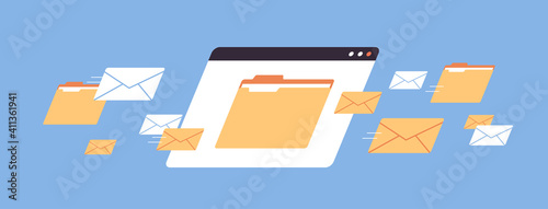 folders mail envelopes cloud internet data file icon documents browser window horizontal vector illustration