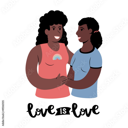 Young black happy lesbian couple portrait