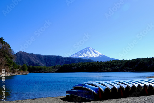 【山梨】西湖から見る富士山（冬）