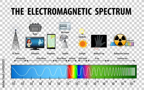 Science Electromagnetic Spectrum diagram on transparent background
