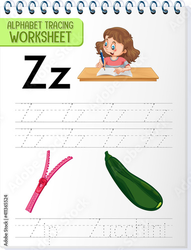 Alphabet tracing worksheet with letter Z and z
