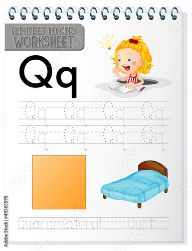 Alphabet tracing worksheet with letter Q and q