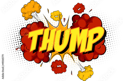 Word Thump on comic cloud explosion background