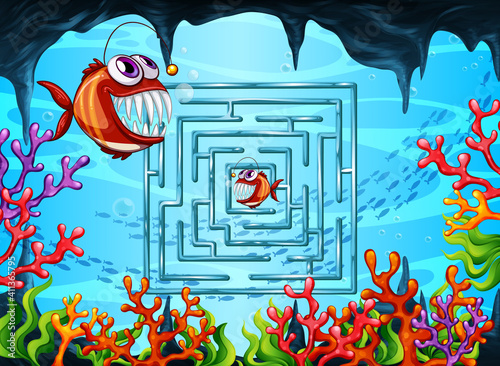 Maze game in the underwater theme template